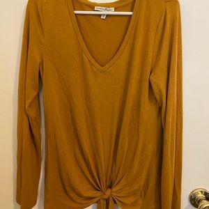 Tie Front Long Sleeve V-neck - mustard yellow!